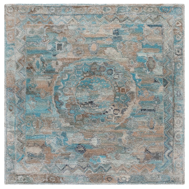 SAFAVIEH Handmade Anatolia Ramzia Traditional Rug - 6' Square - Light Blue/Brown