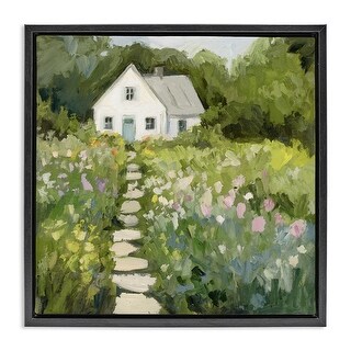 Stupell Abstract Cottage on Hill Framed Floater Canvas Wall Art Design ...
