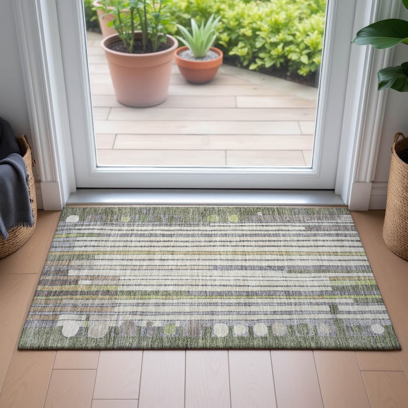 Machine Washable Indoor/Outdoor Casual Contemporary Chantille Rug