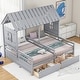 preview thumbnail 3 of 4, 2 Side by Side Twin Size House Platform Beds with Two Drawers for Boy and Girl Shared Beds