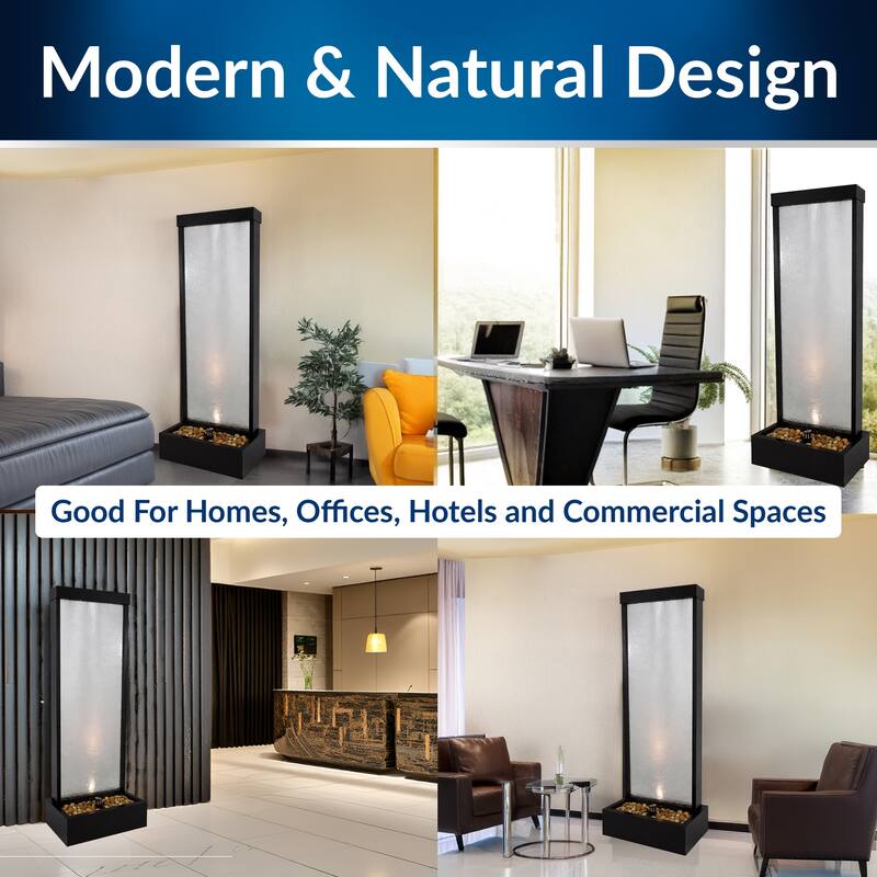 Alpine Corporation 72" Zen Mirror Waterfall Fountain with LED Lights and Stones