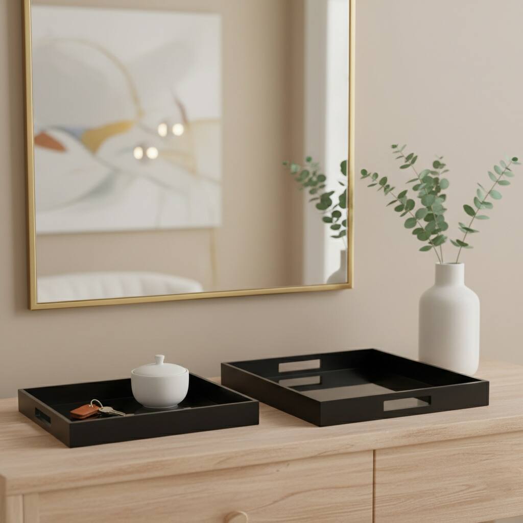 Wood Nesting Serving Trays Set of 2 - Black, 14" - 18.0"