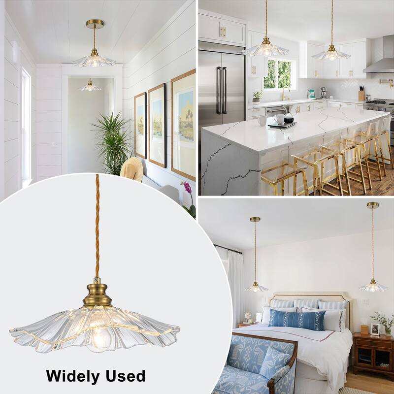 11" Flower-Shaped Red & White Gradient Glass Pendant Light Modern - Dia.11.02-in