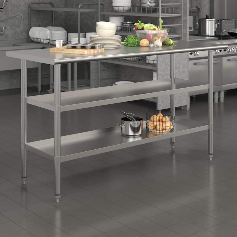 NSF Certified Commercial 18-Gauge Stainless Steel Work and Prep Table - 60"W x 24"D x 34.5"H