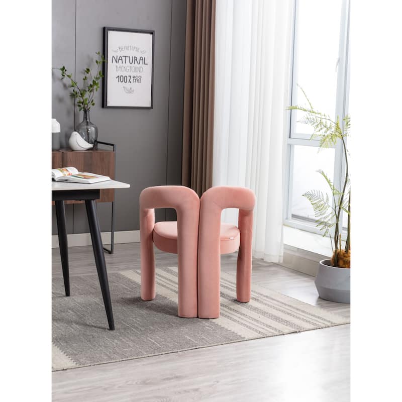 Pink Modern 25.2" Upholstered Accent Chair with Curved Circular Backrest and High-Density Foam (Set of 2)