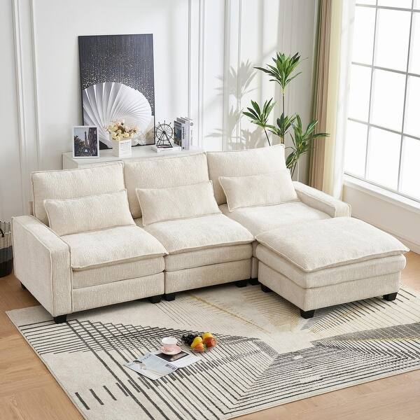 slide 2 of 36, Modern Comfy Chenille L Shaped Sectional Sofa Beige
