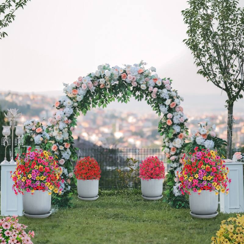 2FT Artificial Trees With Ground Spike 2 Pack, Weather-Resistant Faux Shrubs Bushes Potted Plants With Flowers Outdoor