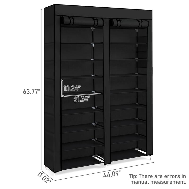 10-Tier Vertical Non-Woven Fabric Shoe Storage Rack with Iron Frame for Home Entryway - 45.25”W x 11.81”D x 62.99”H