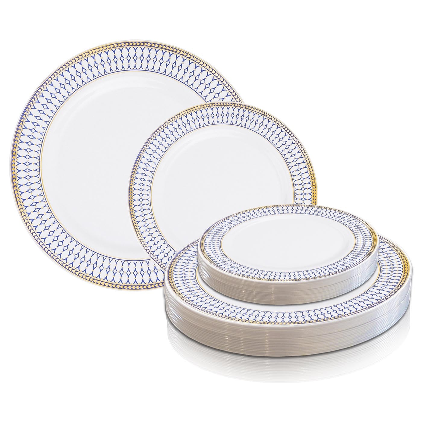 Elegant Disposable Plastic Dinnerware Set for 60 Guests Fancy White with Silver Hammered Rim Dinner Plates Birthday Party & All Occasions Silverware Set & Cups For Wedding Dessert Salad Plates 