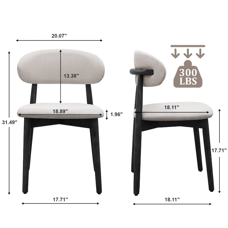 Cotton-Linen Fabric Upholstered Dining Chair with Black Solid Wood Legs, Armless Chair Set of 2 for Kitchen, Living