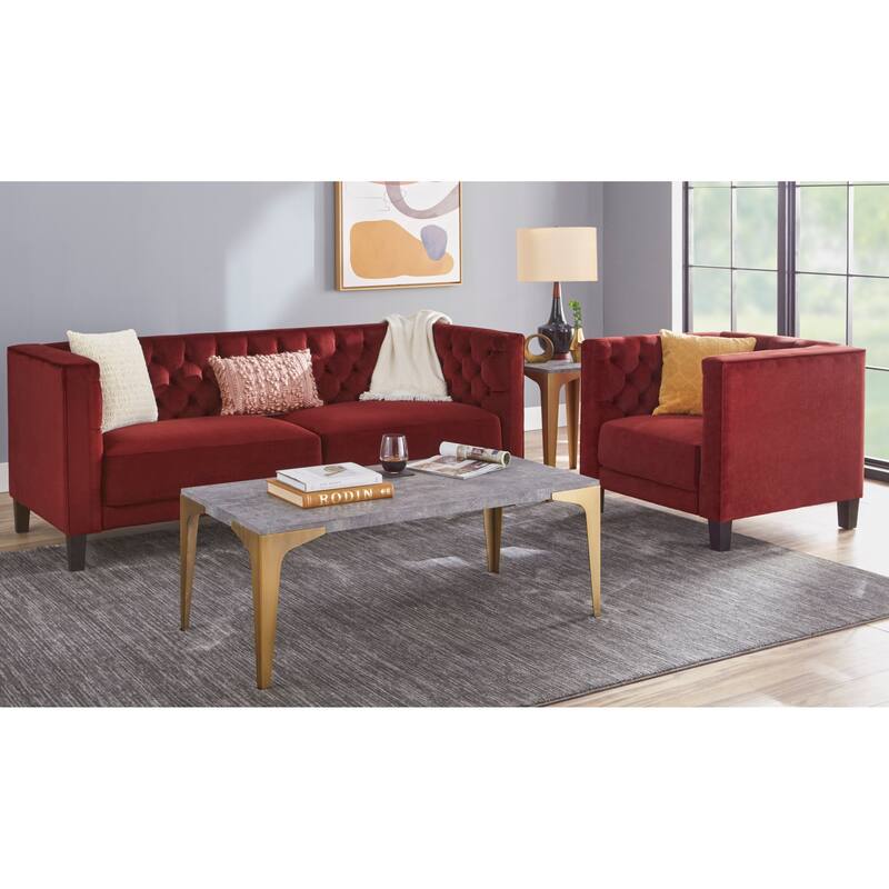 Lifestorey Modern Chesterfield Back Sofa and Chair Set - Fig
