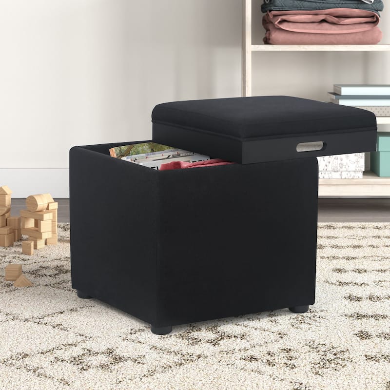 Adeco Storage Ottoman With Tray