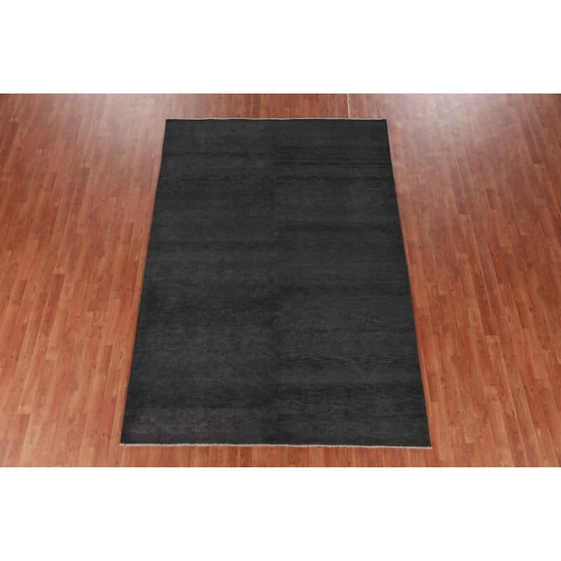 Hand Knotted Oriental 100% Wool Carpet Modern Solid Greys & Charcoal Gabbeh Area Rug - 9' 0'' X 6' 1''