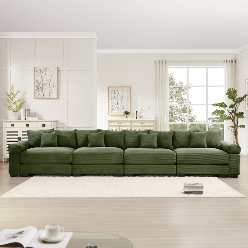 170" Oversized Corduroy Cloud 4-Seat Modular Sectional Couch with 12 Throw Pillows