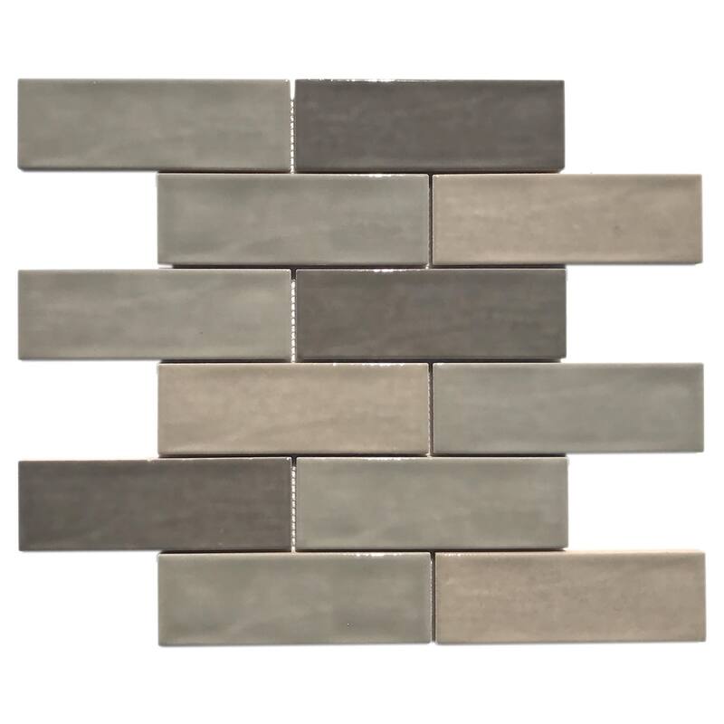 Forio 2" x 6" Brick Glossy Porcelain Mosaic Tile - 5 sheets (4.95 sf) - Multi-Color