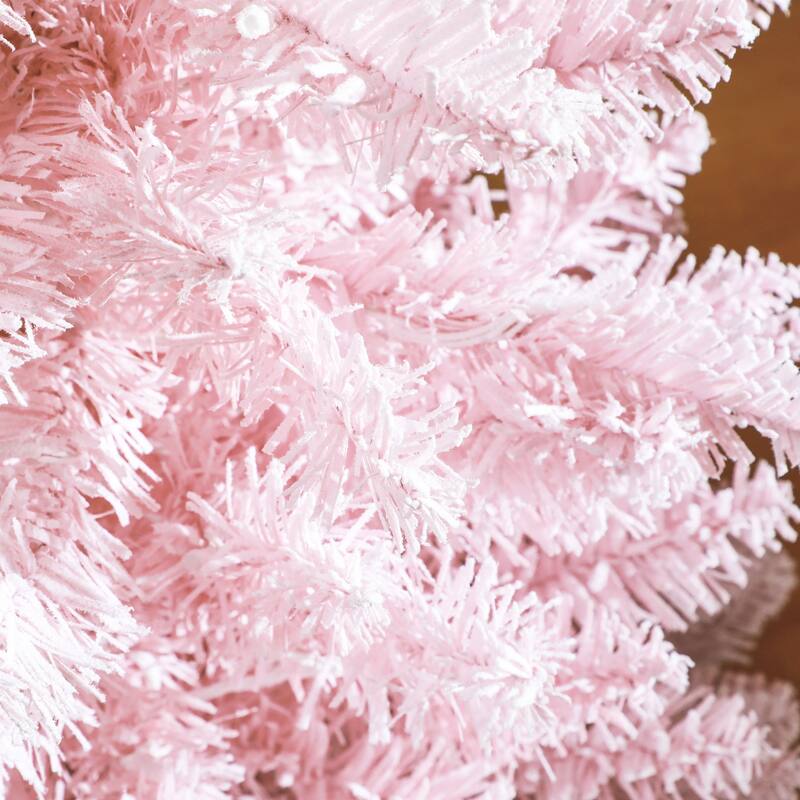 5' Tall Pre-Lit Slim Noble Fir Artificial Christmas Tree with 160 Warm White LED Lights and 294 Tips - Pink