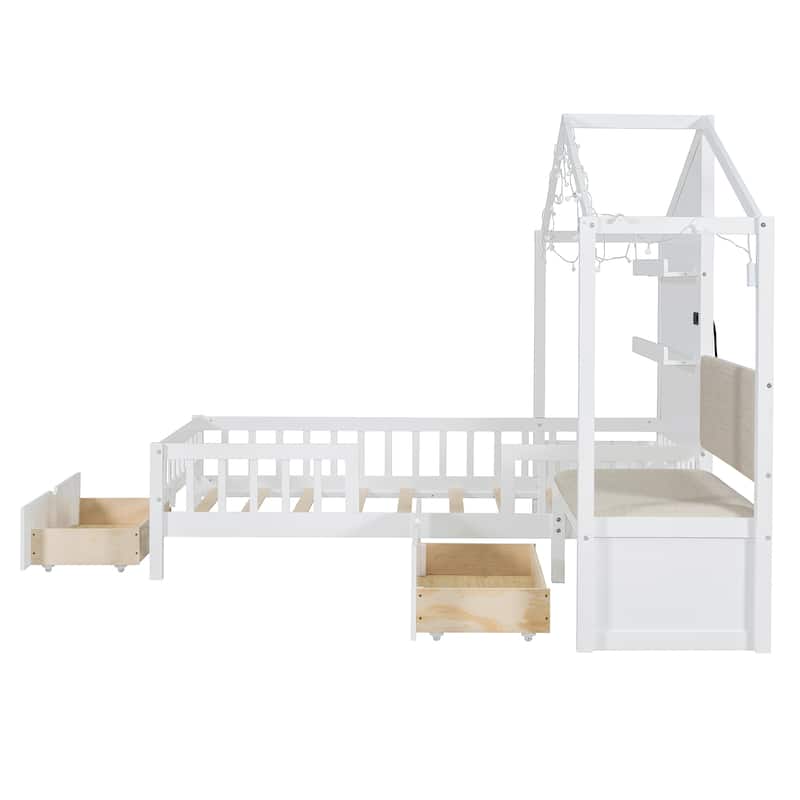 Twin House Bed with Sofa and Charging