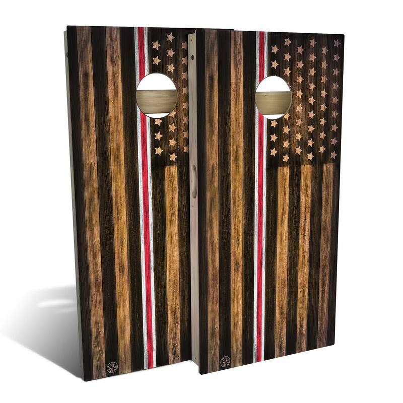 Charred Nurse Red and White Line Outdoor Cornhole Board Set - Backyard 2x4 - Include Carrying Case