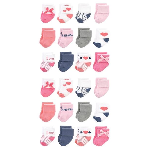 slide 1 of 1, Hudson Baby Cotton Rich Baby Terry Socks 24-Pack, Pink Love Pink Love - 6-12 Months