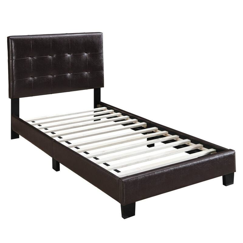 Twin Leatherette Bed with Checkered Tufted Headboard - Dark Brown