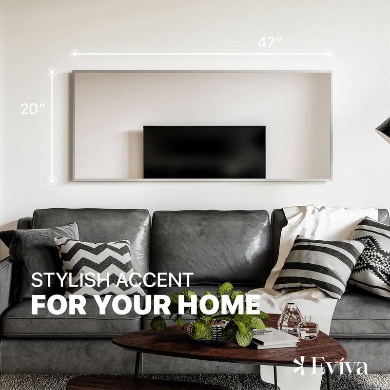 Eviva Sax 47" x 20" Rectangular Brushed Nickel Metal Framed Mirror - Brushed Nickel