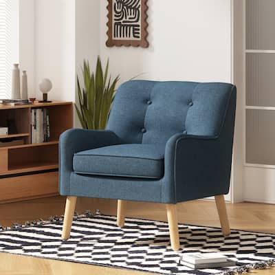 Mid-Century Modern Armchair with Tufted Fabric and Solid Wood Legs for Various Rooms