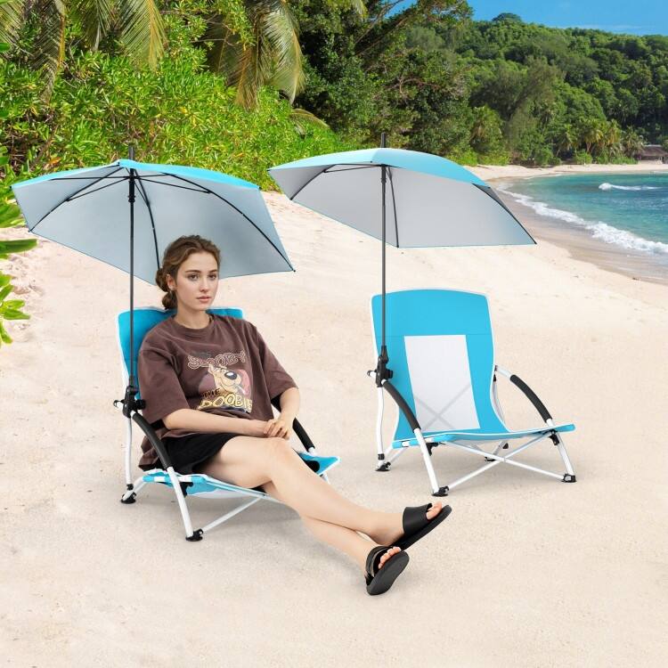 Metal Oxford Fabric Beach Chair with Umbrella and Carry Bag