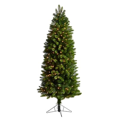 6ft. Slim Spruce Artificial Christmas Tree with 300 Warm White Multifunction LED Lights & 724 Branches - Holiday X-Mas Glow
