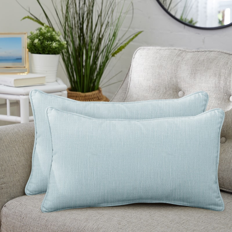 Sorra Home Corded Linen Texture Pillows (Set of 2) - 14 in H x 24 in W x 6 in D - Light blue