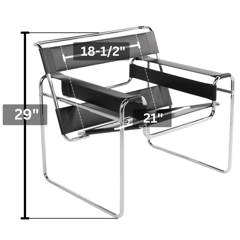Breuer Chair Company Model B3 Wassilly Armchair Arm Chair w/ Chrome Frame & Black Bonded (REgenerated) Leather (Made in Italy)