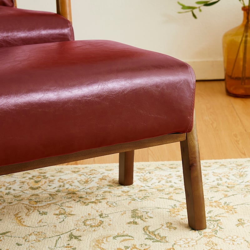 Glitzhome Set of 2 Mid-century Leatherette Ottoman Accent Stools