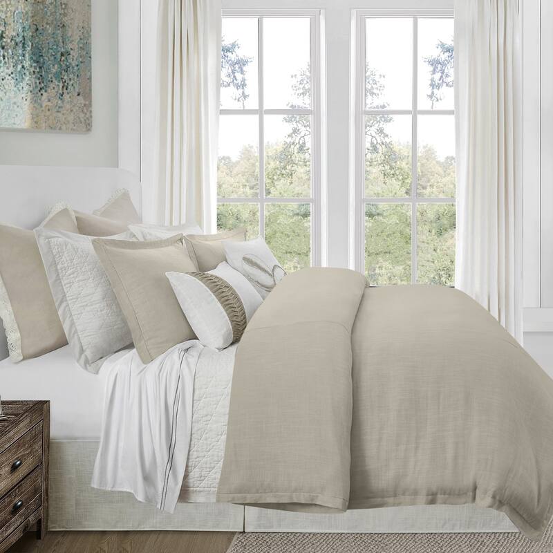 HiEnd Accents Hera Washed Linen Flange Duvet Cover Set, 3PC