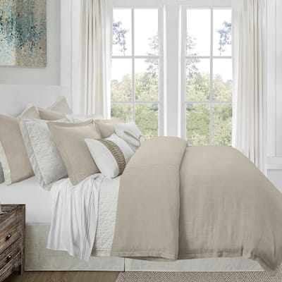 HiEnd Accents Hera Washed Linen Flange Duvet Cover Set, 3PC