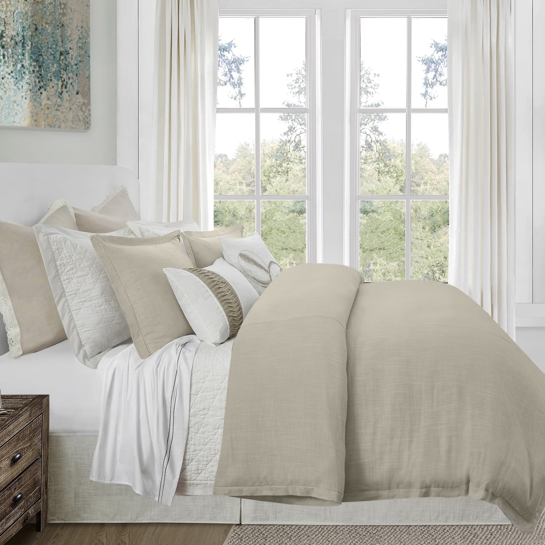 HiEnd Accents Hera Washed Linen Flange Duvet Cover Set, 3PC