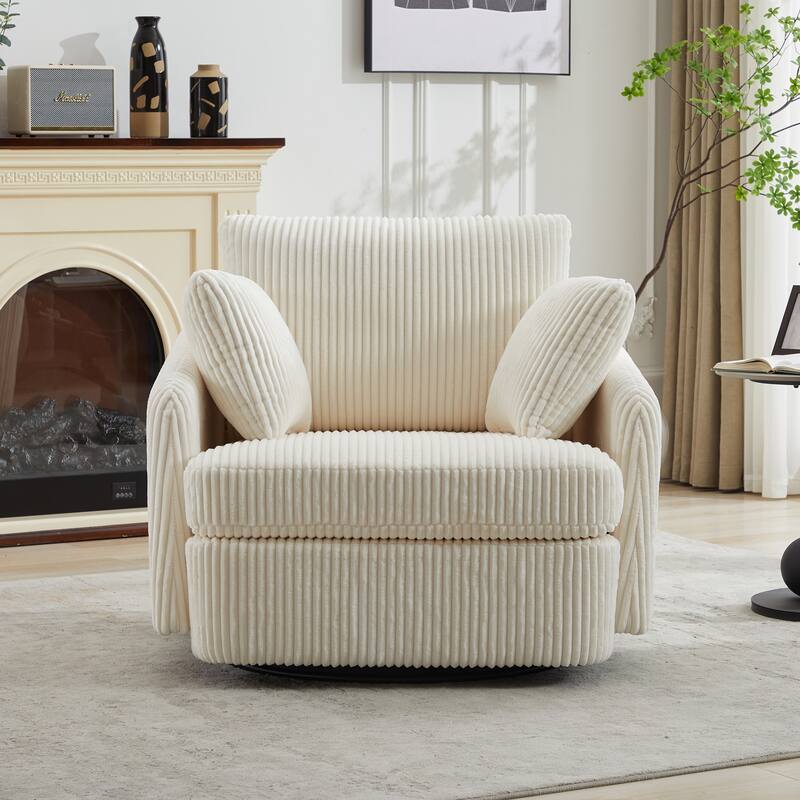 360° Swivel Accent Armchair for Living Room, 40.55" Upholstered Sofa Chair Round Corduroy Club Chair with 2 Pillow