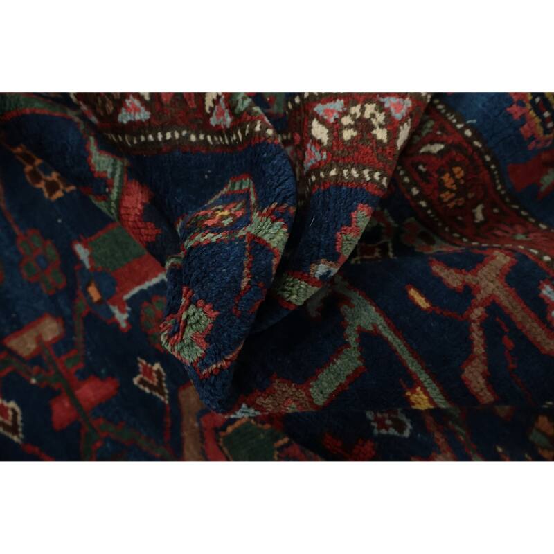 Hand Knotted Oriental 100% Wool Carpet Traditional Floral Navy Blue & Blues Malayer Area Rug - 7' 7'' X 4' 4''