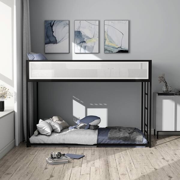 slide 2 of 13, Furniture of America Jackson Modern Black Metal Twin over Twin Low Profile Bunk Bed with Reversible Ladder Black