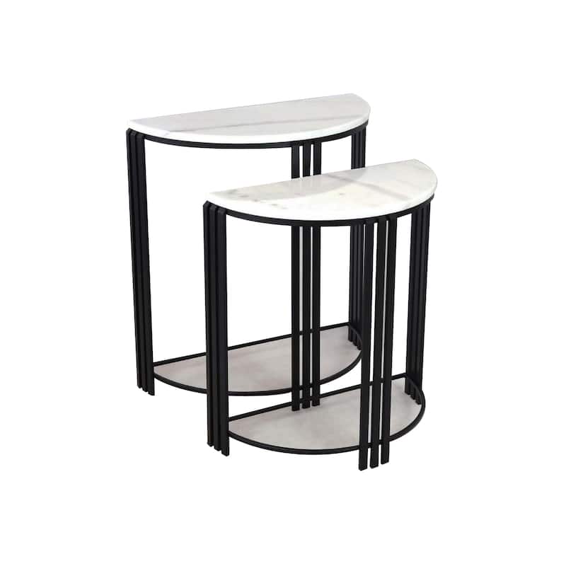 Wini Plant Stand Set of 2, Half Round Top with Curved Edges, Black Metal