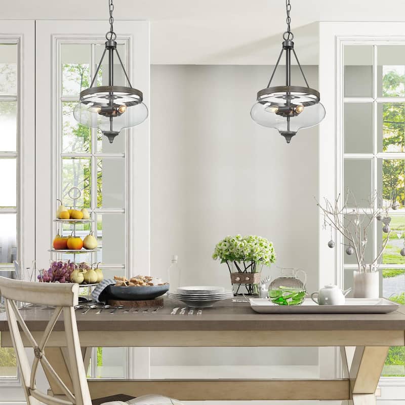 Farmhouse 3-light Glass Ceiling Pendant Lights Chandeliers for Kitchen Island Dining, Living Room - D12.5'' x H80.5''