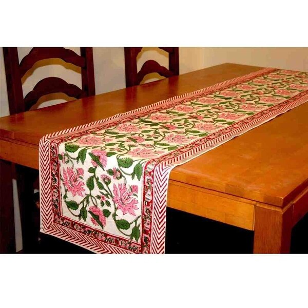 Red Hand Block Print Cotton Floral Tablecloth Rectangle 60x90 Blue Green 