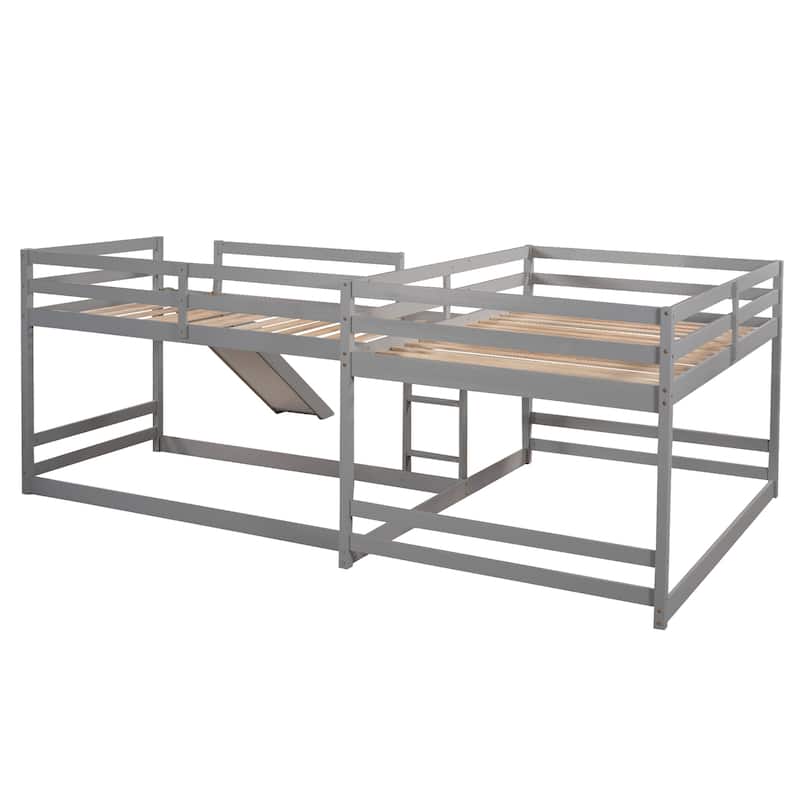 Full and Twin L-Shaped Bunk Bed with Slide and Ladder, Ideal for Kids and Guests