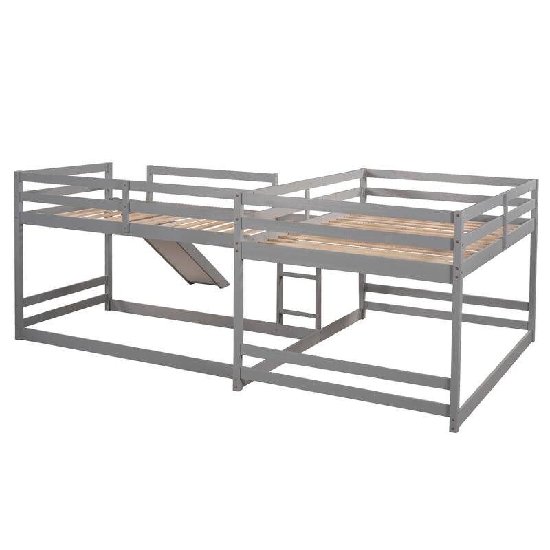 L-Shaped Bunk Bed with Slide, Full and Twin Size, Gray