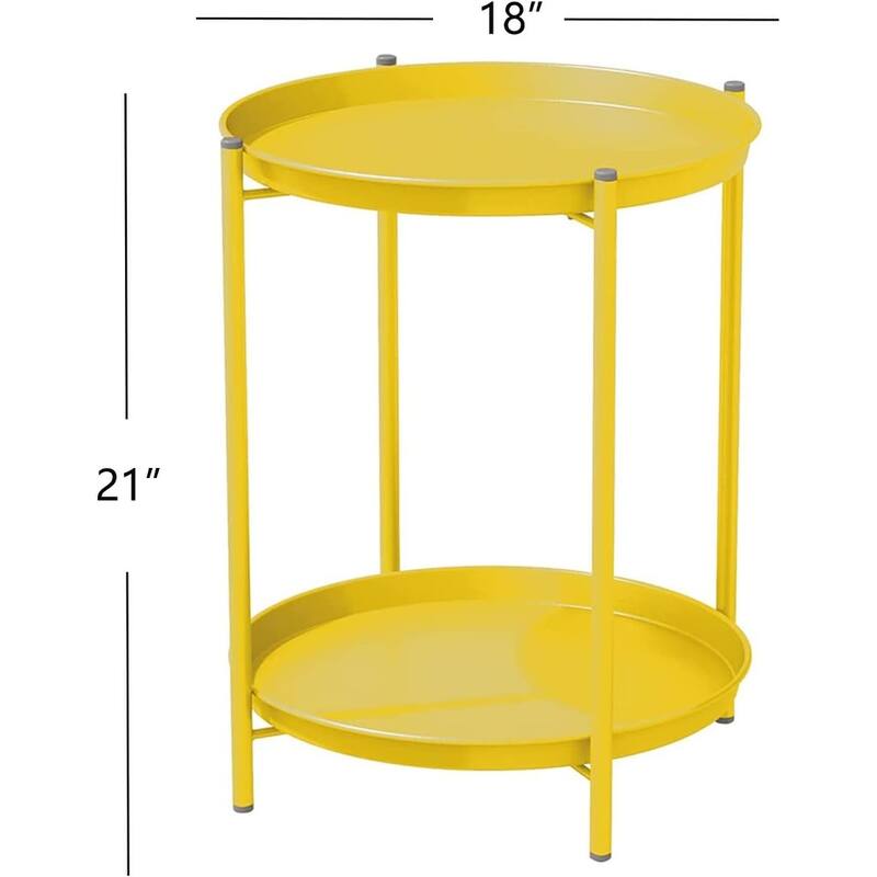 Steel Patio Side Table 2-Tier, Weather Resistant Outdoor Round End Table