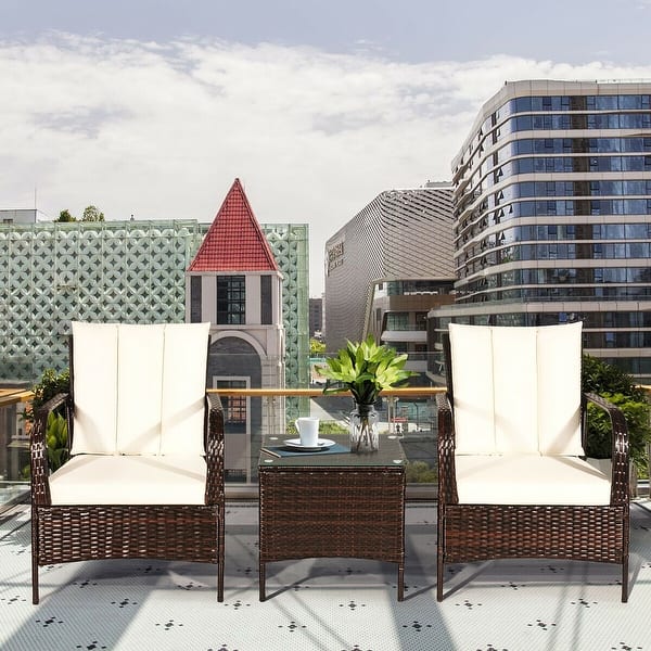 Shop Black Friday Deals On Costway 3 Pcs Patio Rattan Furniture Set Coffee Table 2 Rattan Chair Overstock 22349497
