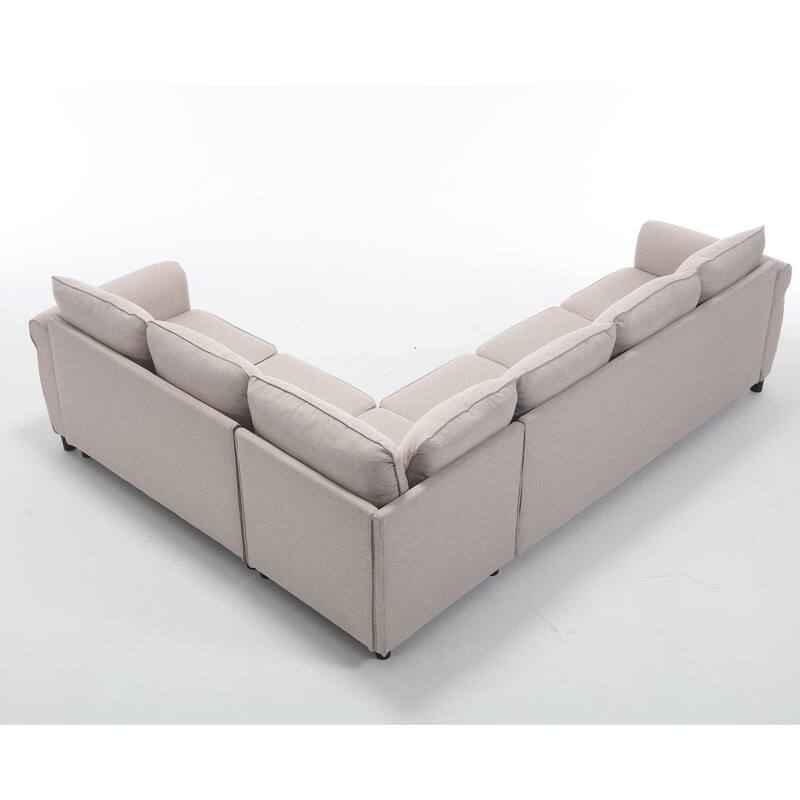 104" Polyester L-Shaped 6-Seater Sleeper Sofa with Pull-Out Queen Bed and 7 Removable Cushions