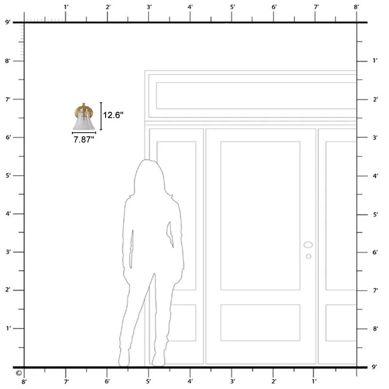 Gold Metal Wall Sconce Ribbed Trumpet Glass Shade for Bathroom Vanity