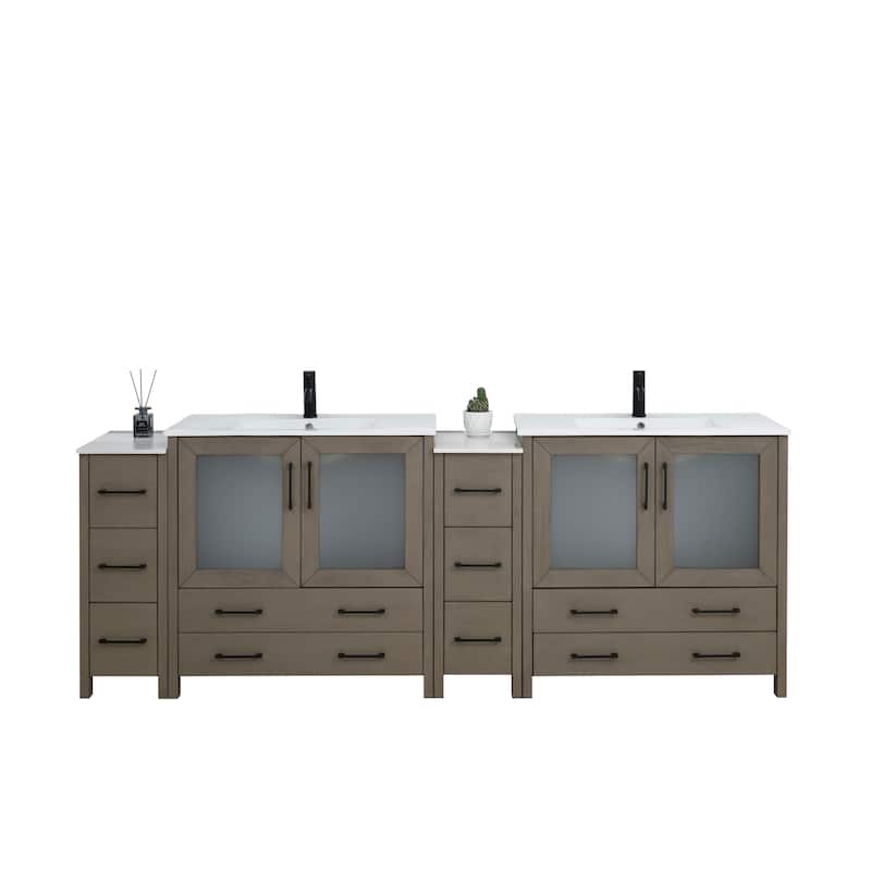 Vanity Art 96" Double Sink Bathroom Vanity Set 10 Dove-Tailed Drawers, 3 Cabinets, 2 Shelves Soft-Closing Doors with Free Mirror
