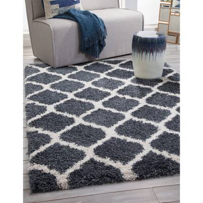 Shag Blue White Area Rug - 5"x8"