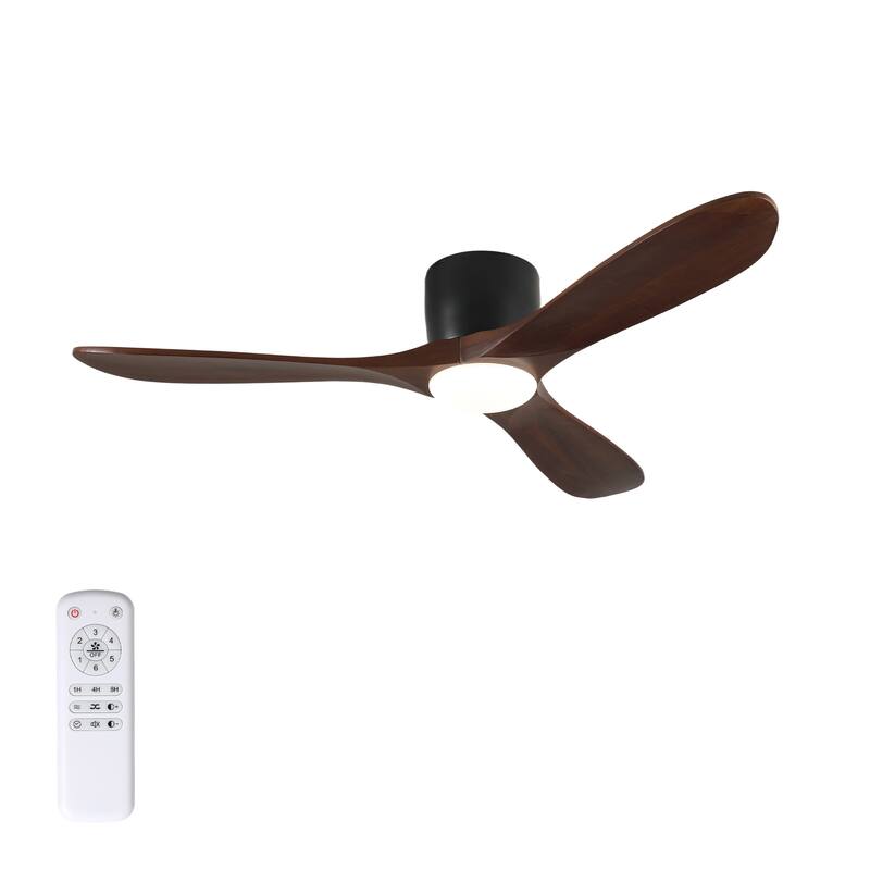 52-inch Ceiling Fan with Light, 3 Light Wood Blades, Remote Control, Reversible DC Motor for Living Room - Black + Dark Walnut