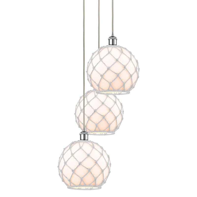 Innovations Lighting 113B-3P-37-17 Farmhouse Rope Pendant Farmhouse - Polished Chrome / White Glass with White Rope